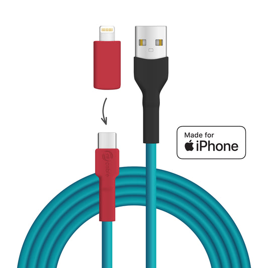 Türkisnaschvogel USB A - USB C + Lightning (iPhone)