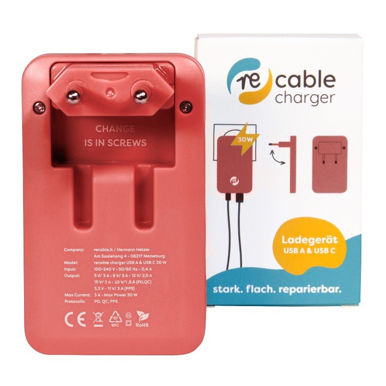 USB A + USB C 30 Watt Ladegerät – der recable dual port charger