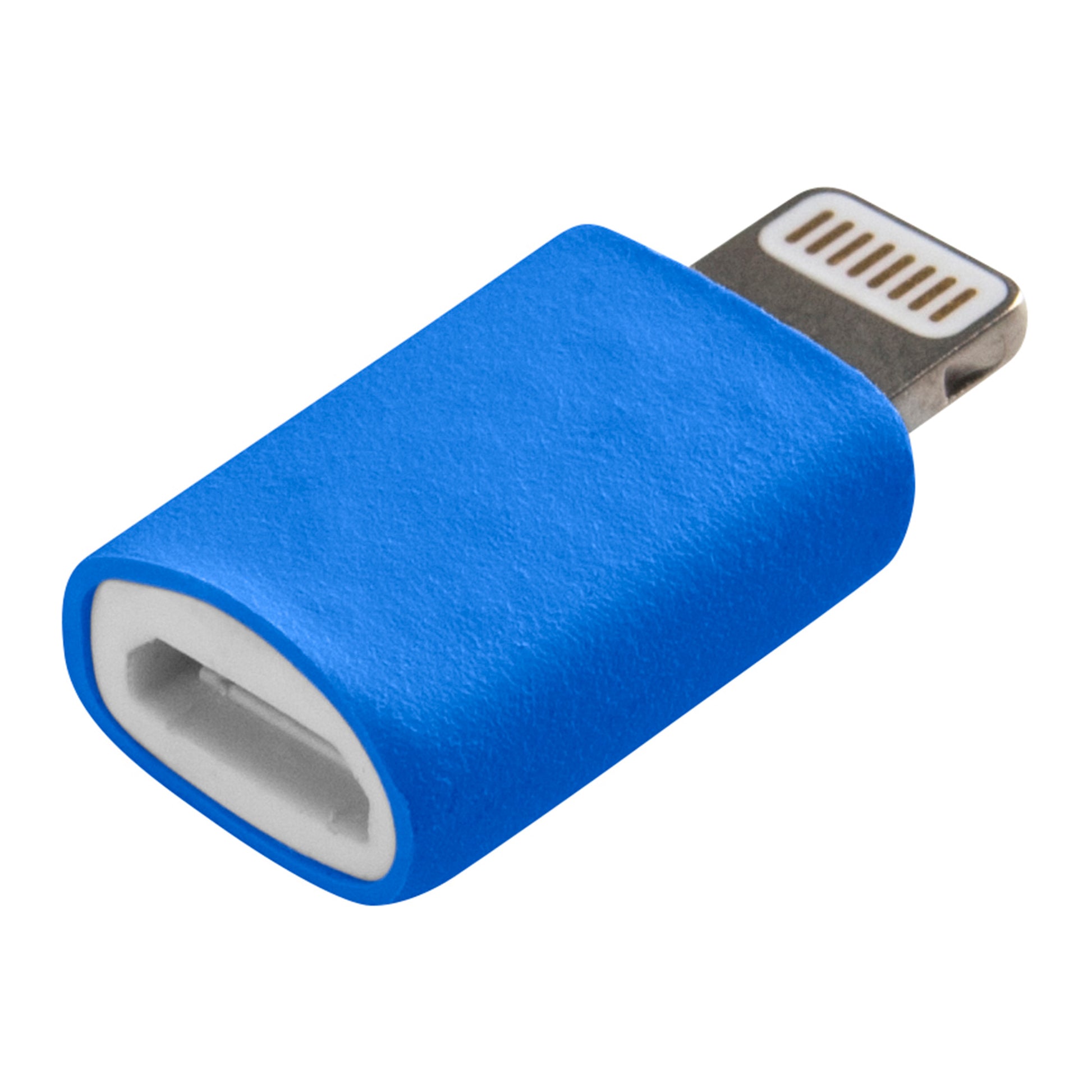 Side view Micro USB-lightning-adapter blue