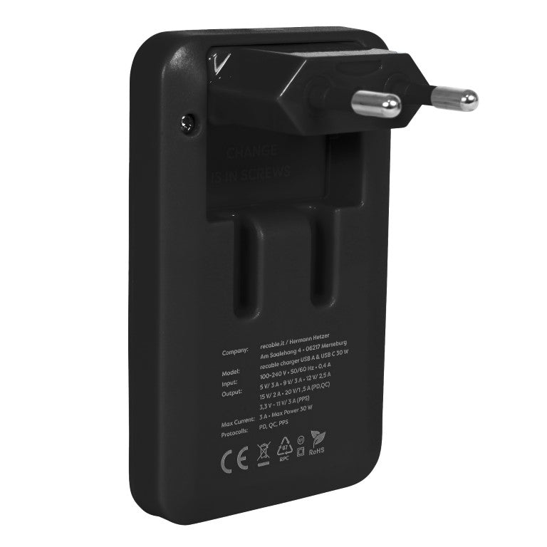 USB A + USB C 30 Watt Ladegerät – der recable dual port charger