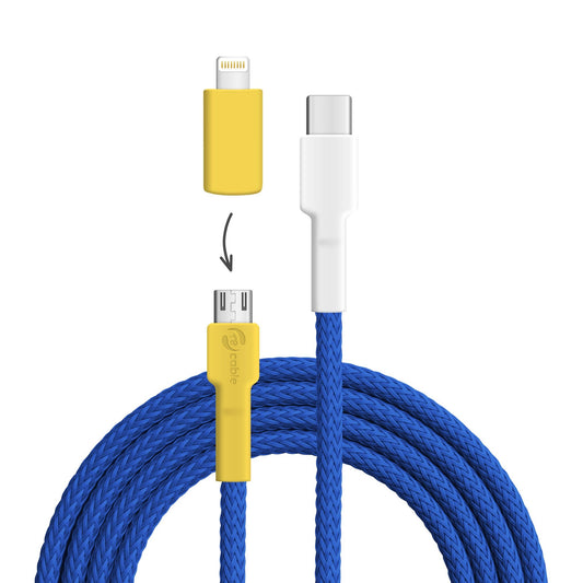 USB cable, Design: Blue tit, Connectors: USB C to Micro USB with Lightning adapter (not connected)