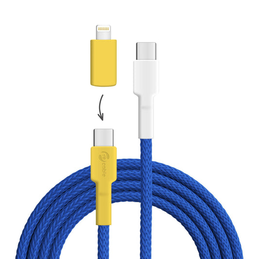 USB cable, Design: Blue tit, Connectors: USB C to USB C with Lightning adapter (not connected)