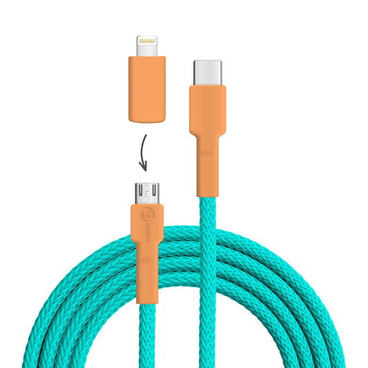 USB cable, Design: Kingfisher, Connectors: USB C to Micro USB with Lightning adapter (not connected)