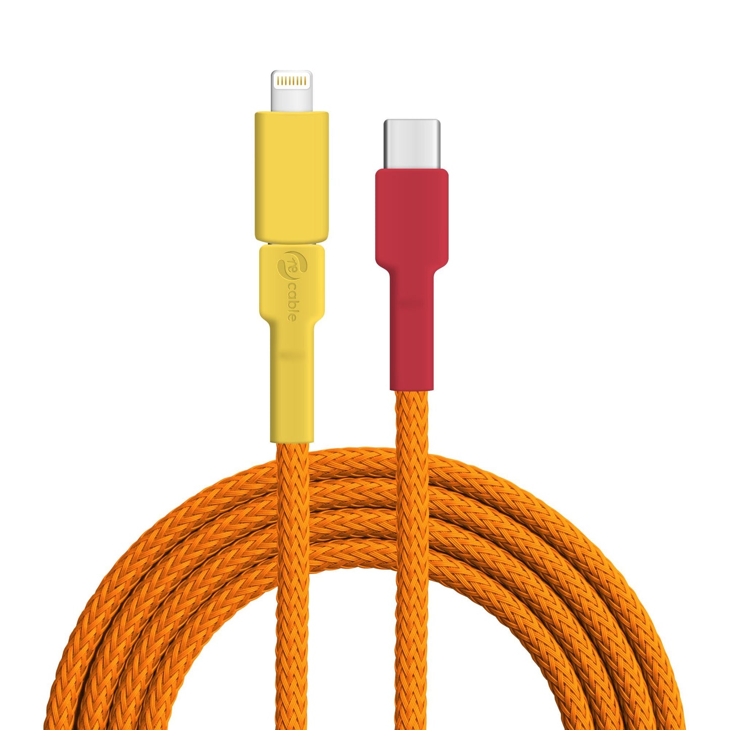 USB cable, Design: Flame bowerbird, Connectors: USB C to Micro-USB with Lightning adapter (connected)