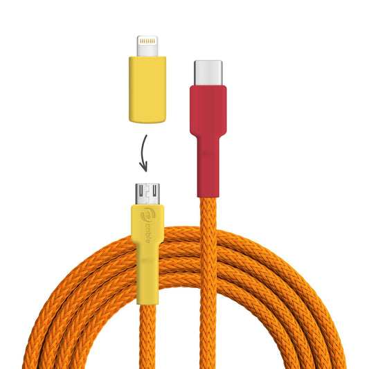 USB cable, Design: Flame bowerbird, Connectors: USB C to Micro-USB with Lightning adapter (not connected)