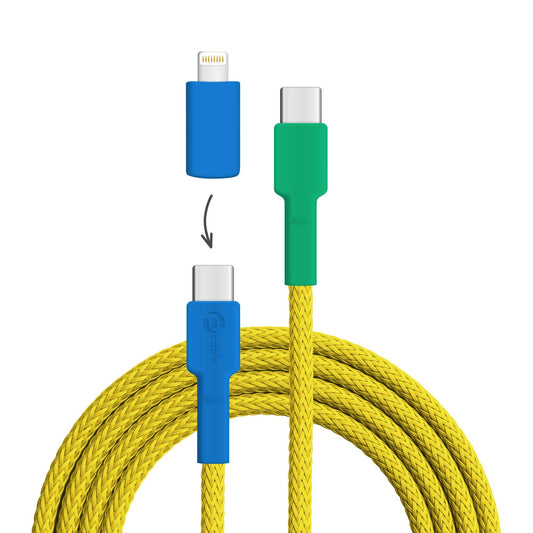 USB cable, Design: Blue-and-yellow macaw, Connectors: USB C to USB C with Lightning adapter (not connected)