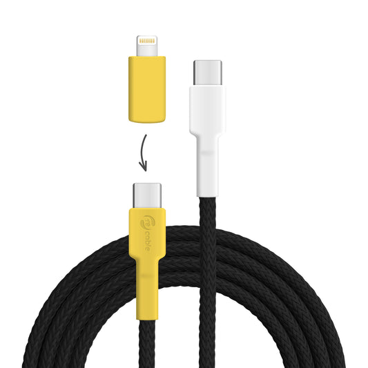 USB cable, Design: Yellow-rumped flycatcher, Connectors: USB C to USB C with Lightning adapter (not connected)