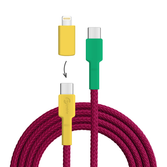 USB cable, Design: Gouldian finch, Connectors: USB C to USB C with Lightning adapter (not connected)