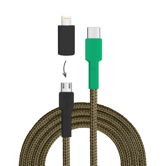 USB-Kabel, Design: Kakapo, Anschlüsse: USB C auf Micro-USB mit Lightning Adapter (nicht verbunden)