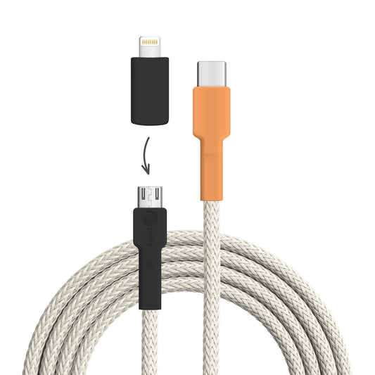 USB-Kabel, Design: Königs­pinguin, Anschlüsse: USB C auf Micro-USB mit Lightning Adapter (nicht verbunden)