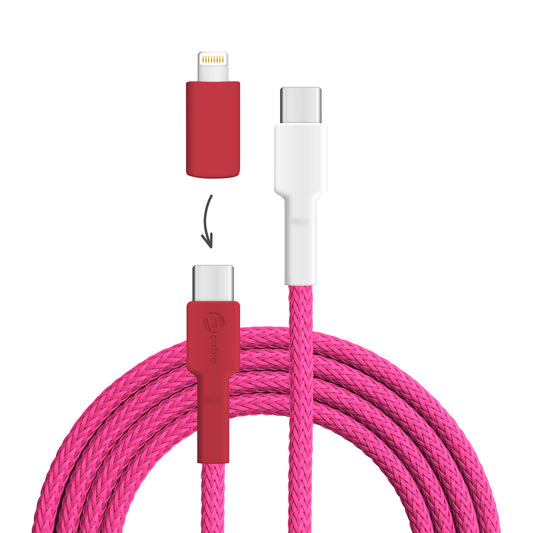 USB cable, Design: Red flamingo, Connectors: USB C to USB C with Lightning adapter (not connected)