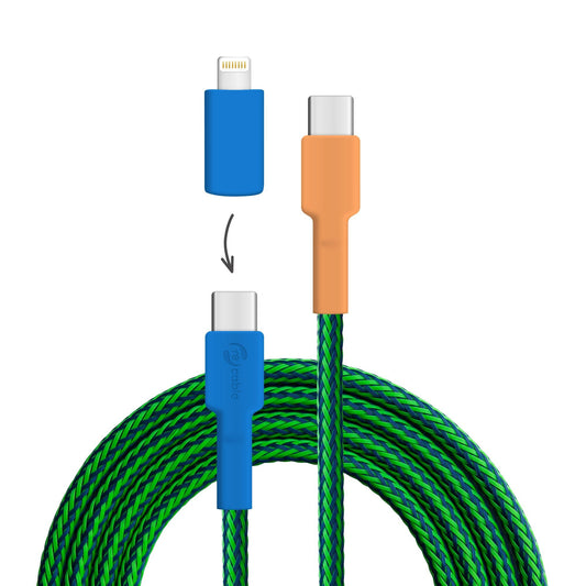 USB cable, Design: Peacock, Connectors: USB C to USB C with Lightning adapter (not connected)