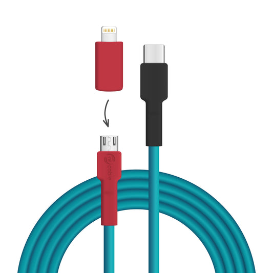 Turquoise Honey Bird USB C - Micro USB + Lightning (iPhone)