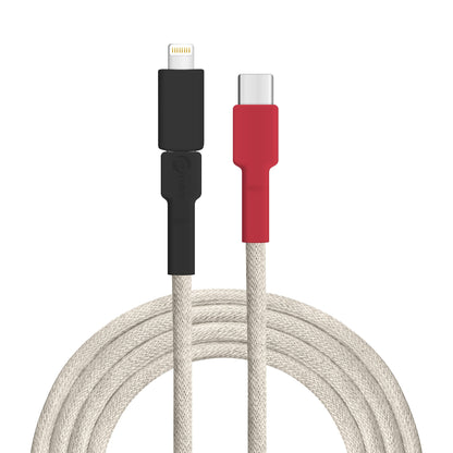 USB cable, design: white-backed woodpecker, connections: USB C to Micro-USB with Lightning adapter (connected)
