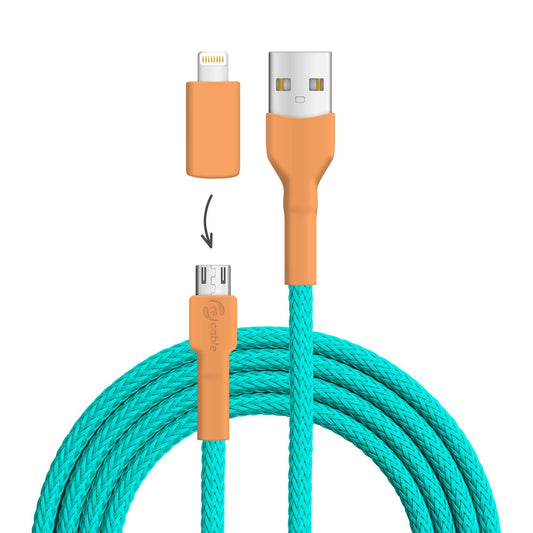 USB-Kabel, Design: Eisvogel, Anschlüsse: USB A auf Micro USB mit Lightning Adapter (nicht verbunden)