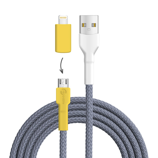 USB cable, design: yellowthroatvireo, connectors: USB A to Micro-USB with Lightning adapter (not connected)