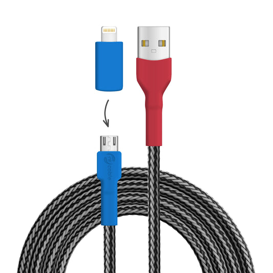 USB Cable, Design: Cassowary, Connector: USB A to Micro-USB with Lightning adapter (not connected).