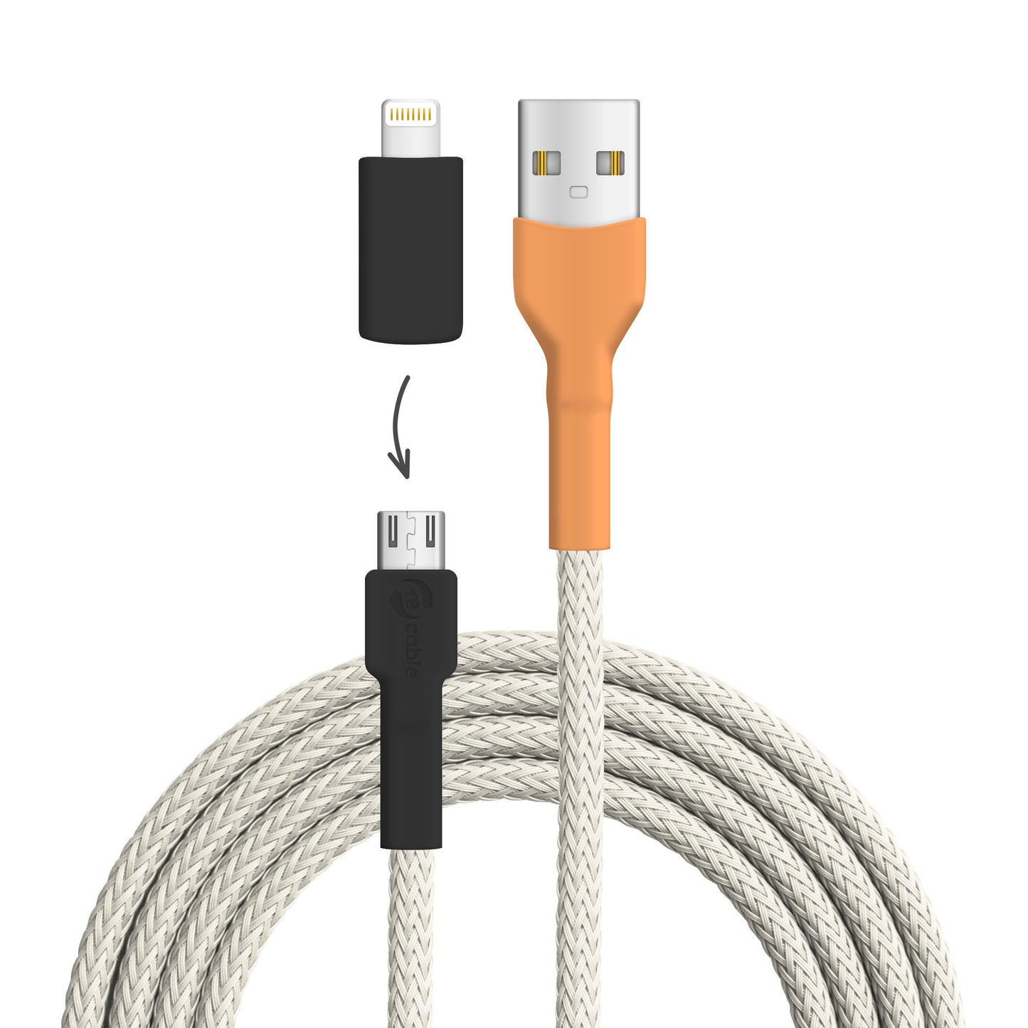 USB cable, design: King Penguin, connections: USB A to Micro-USB with Lightning adapter (not connected)