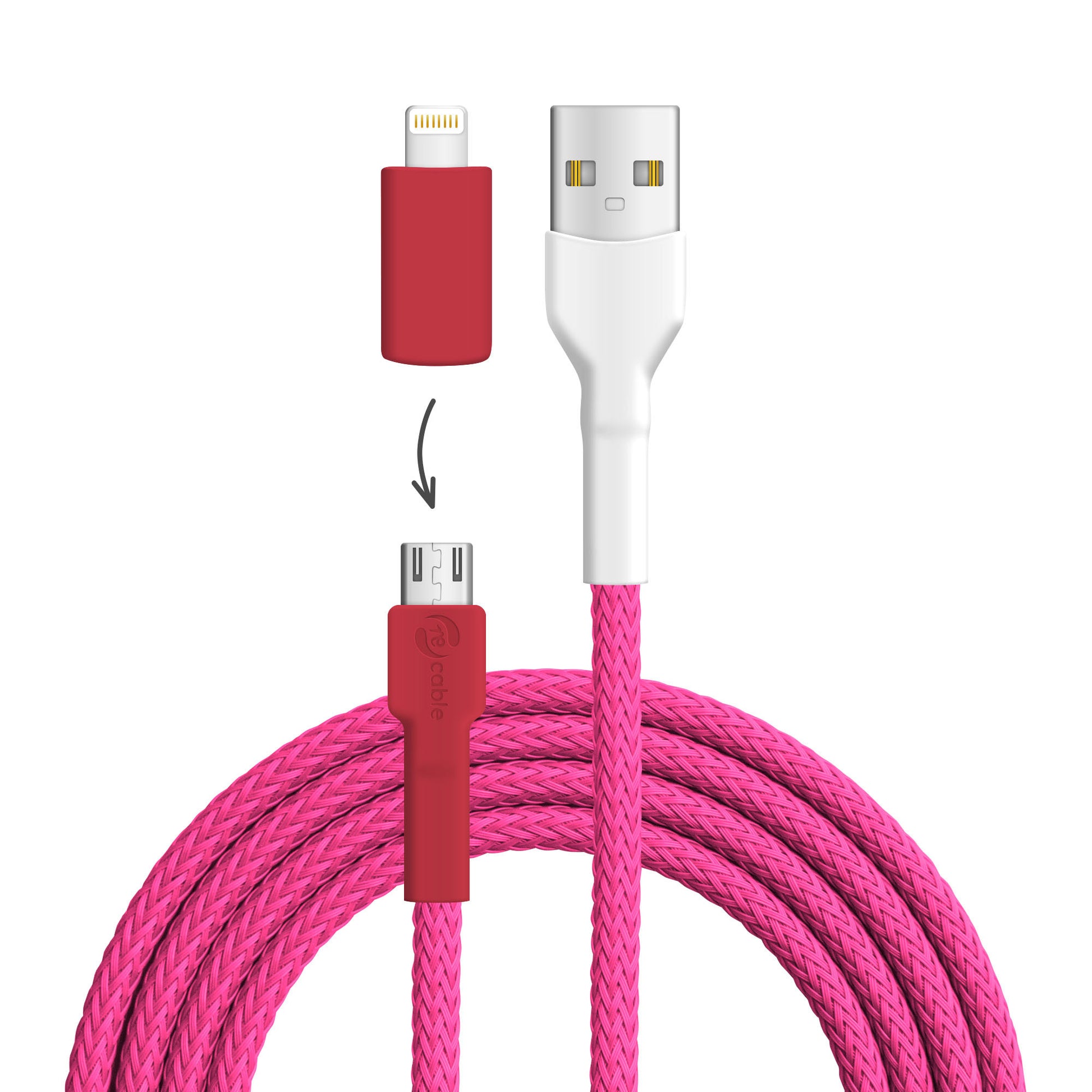 USB-Kabel, Design: Kuba­flamingo, Anschlüsse: USB A auf Micro-USB mit Lightning Adapter (nicht verbunden)