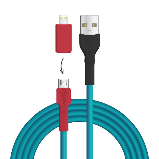 Turquoise Honey Bird USB A - Micro USB + Lightning (iPhone)