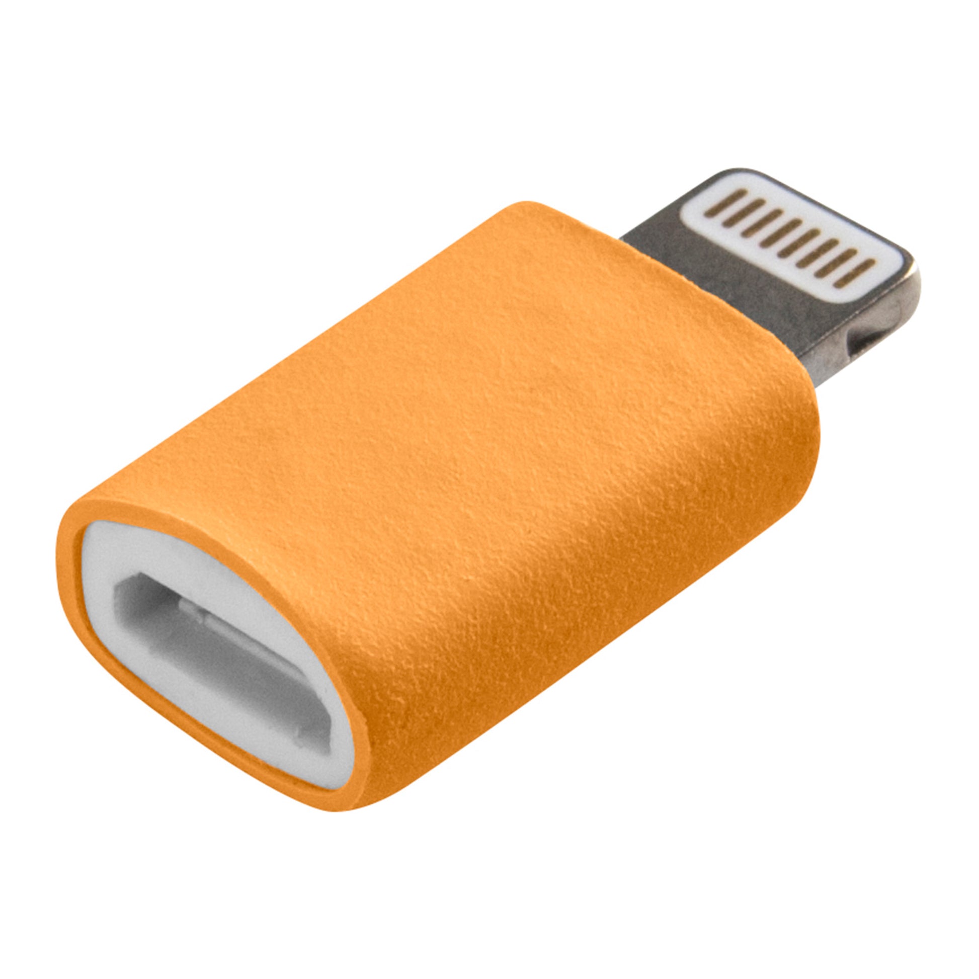 Seitenansicht Micro USB-Lightning-Adapter orange