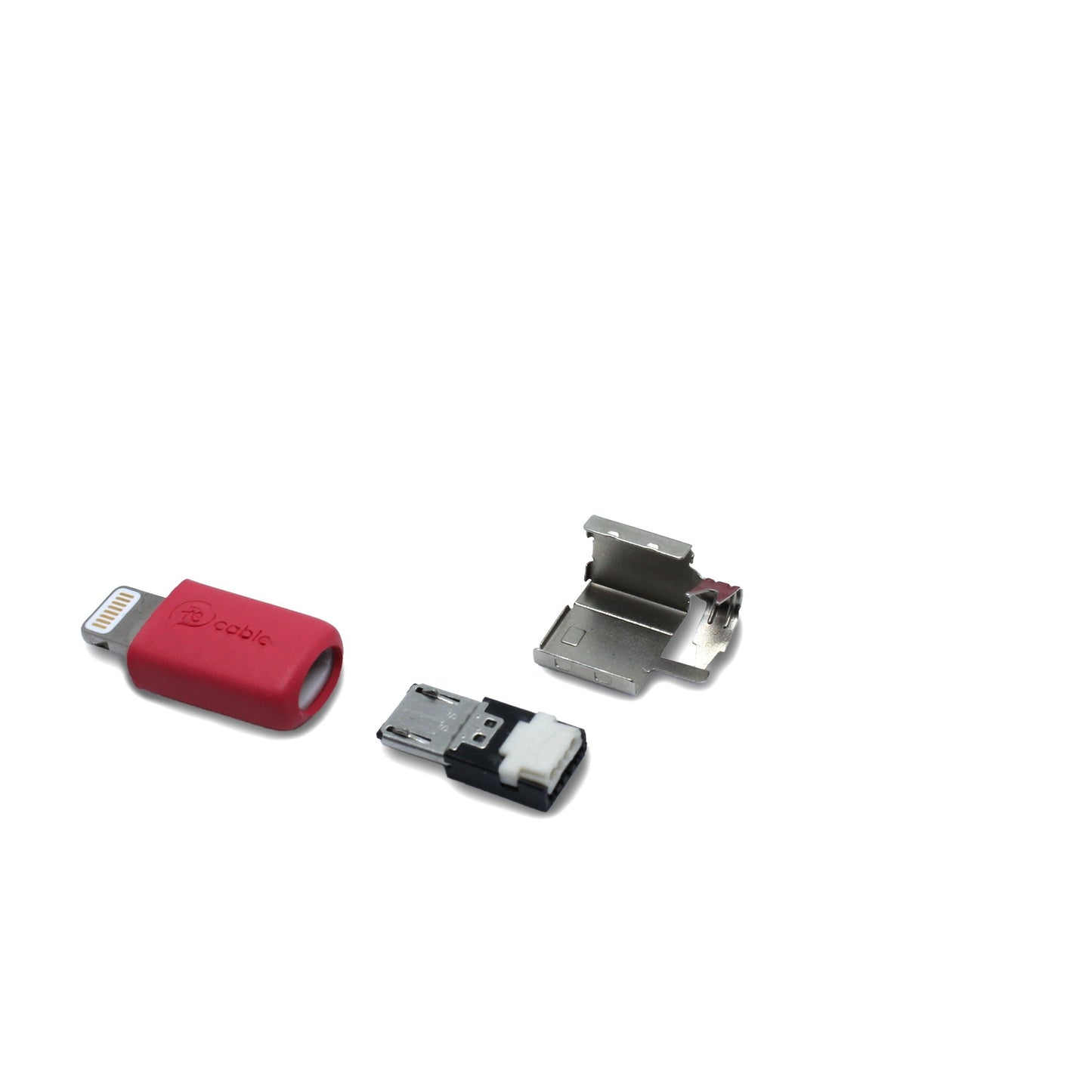 Lighting (iPhone) Reparatur-Set in rot ohne Schrumpfschlauch für Micro USB Stecker