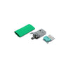 Einzelteile USB A Stecker in grün, mit dem Ersatzteil kann ein USB 2.0 Kabel ohne löten (crimpen) repariert werden