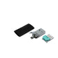 schwarzer USB A Stecker in Einzelteilen, mit den Bauteilen kann ein USB 2.0 Kabel ohne löten (zum Crimpen) repariert werden
