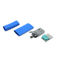 Single parts USB A plug in blue, with additional small heat shrink tube for repair (solderless/crimp) thin USB 2.0 cable