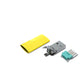 Einzelteile USB A Stecker, mit dem gelben Ersatzteil kann ein USB 2.0 Kabel lötfrei (crimpen) repariert werden