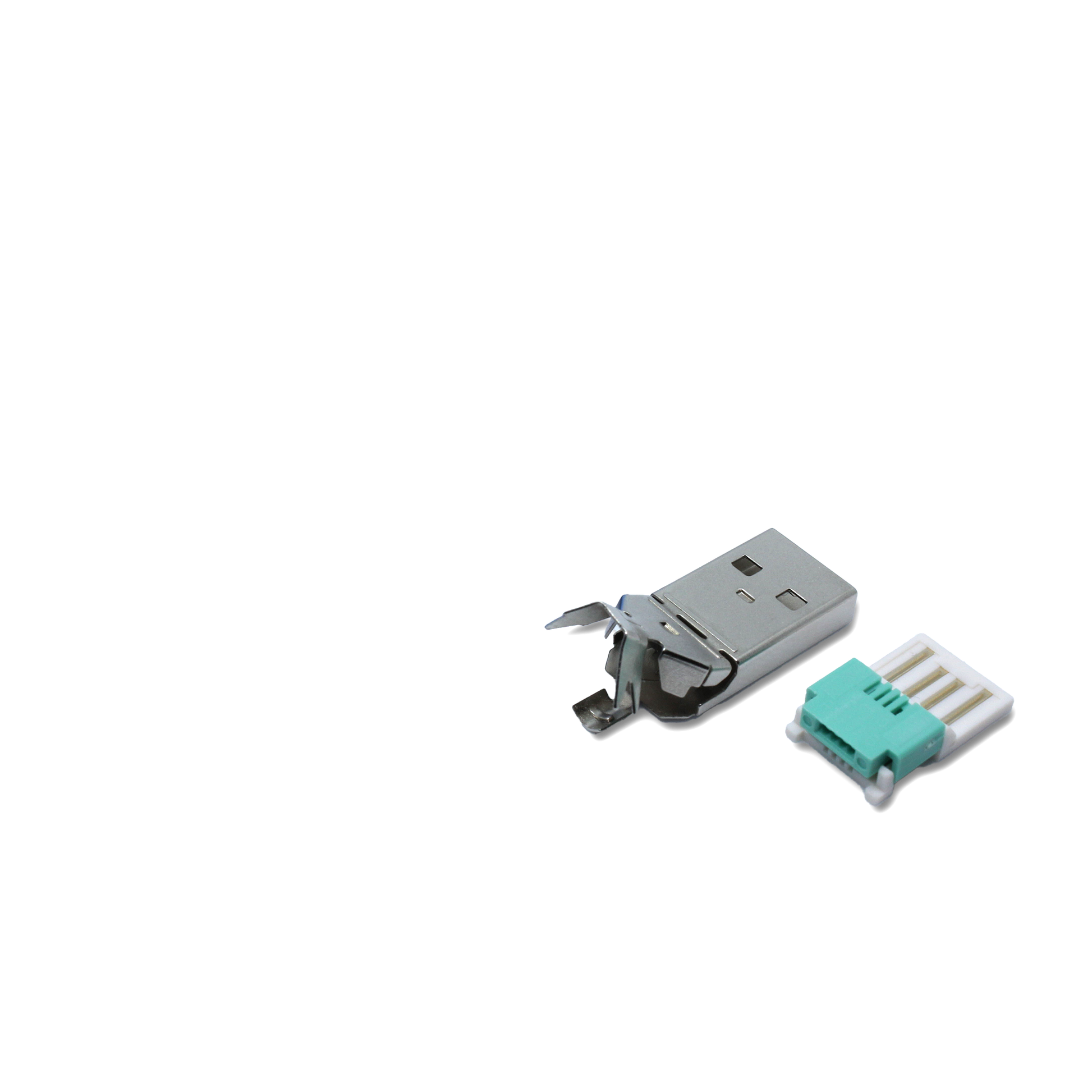 USB A Stecker in Einzelteilen, für die Reparatur (lötfrei/ crimpen) von USB 2.0 Kabeln