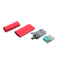 Red USB A plug in individual parts, with additional small heat shrink tube for repair (solderless/crimp) thin USB 2.0 cable