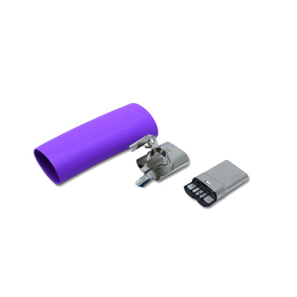 Einzelteile des USB-C-Steckers in lila für die Reparatur eines USB 2.0 Kabels