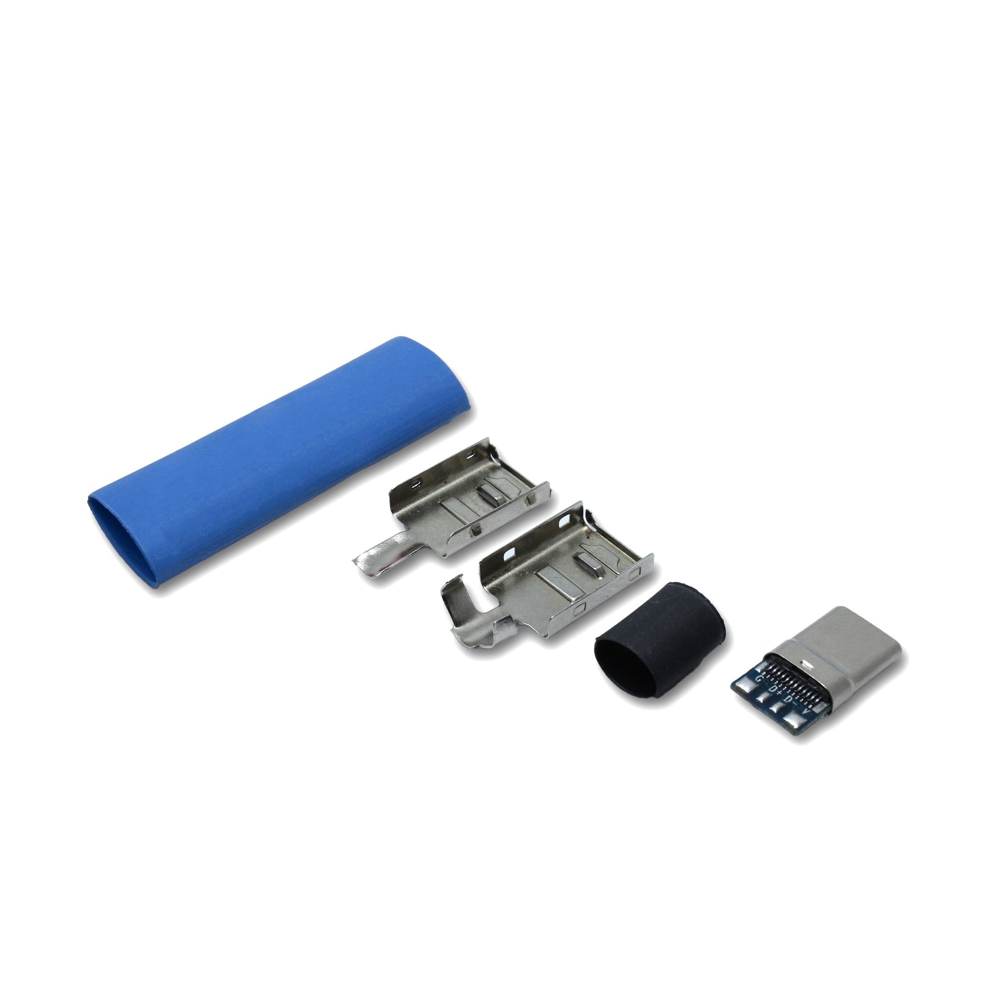 EIn recable USB C Host Stecker Set mit Schrumpfschlauch in der Farbe blau