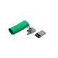 Ein Schrumpfschlauch in der Farbe grün und Metallteile für den USB C Anschluss