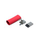 Ein Schrumpfschlauch in der Farbe rot und Metallteile für den USB C Anschluss
