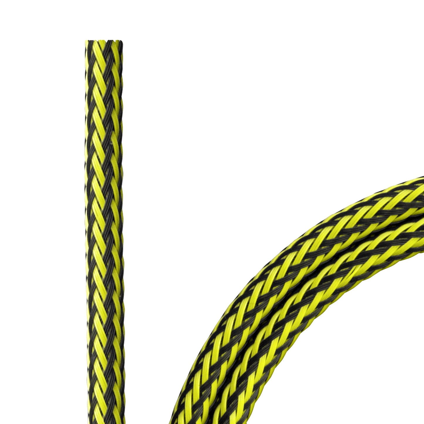 Flechtschlauch in der Farbgebung Wespe (schwarz/gelb) aus PET-Monofilament für USB-Kabel